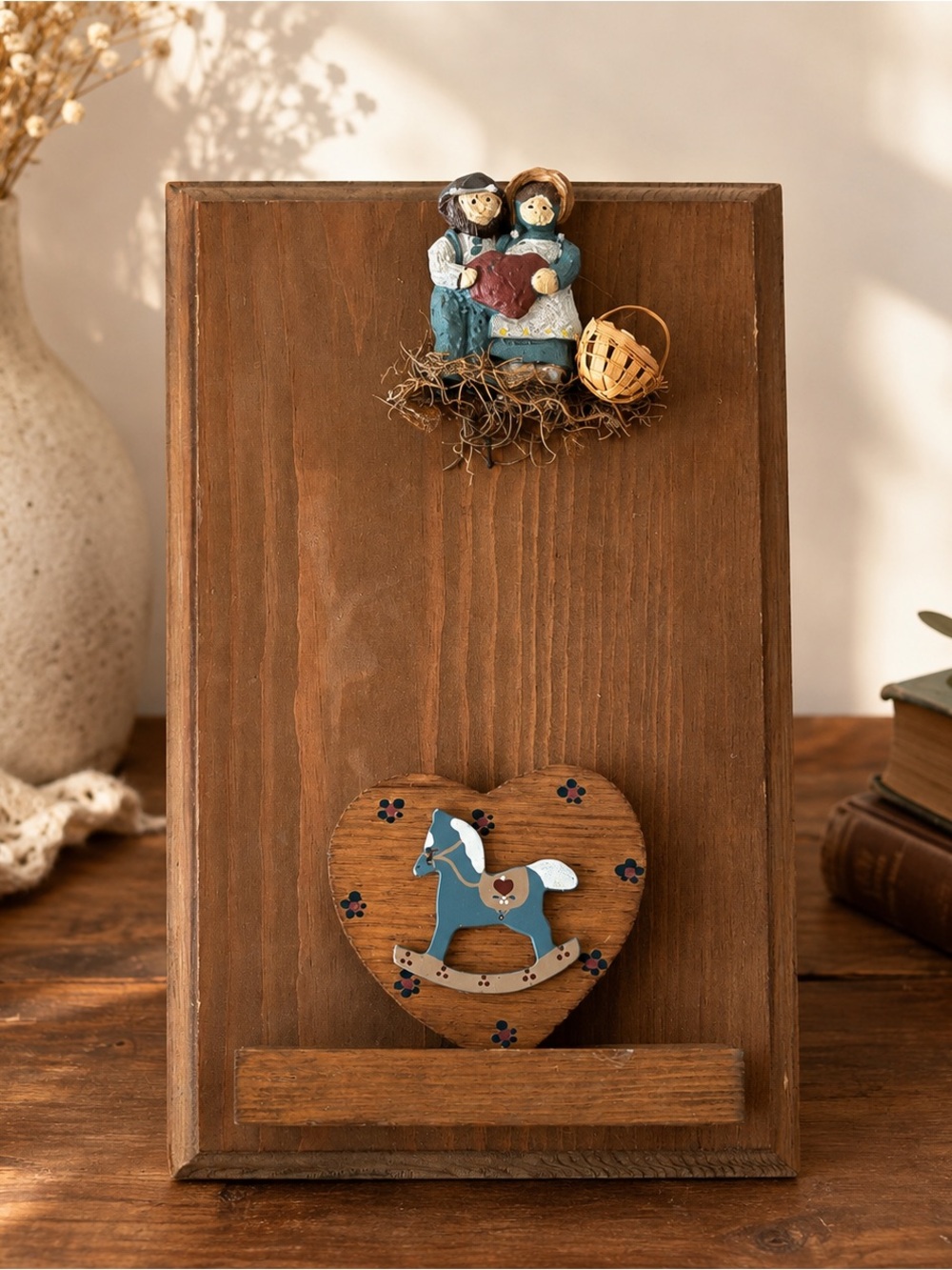 Rustic Wood Wall Mail Holder Folk Art Country Decor
